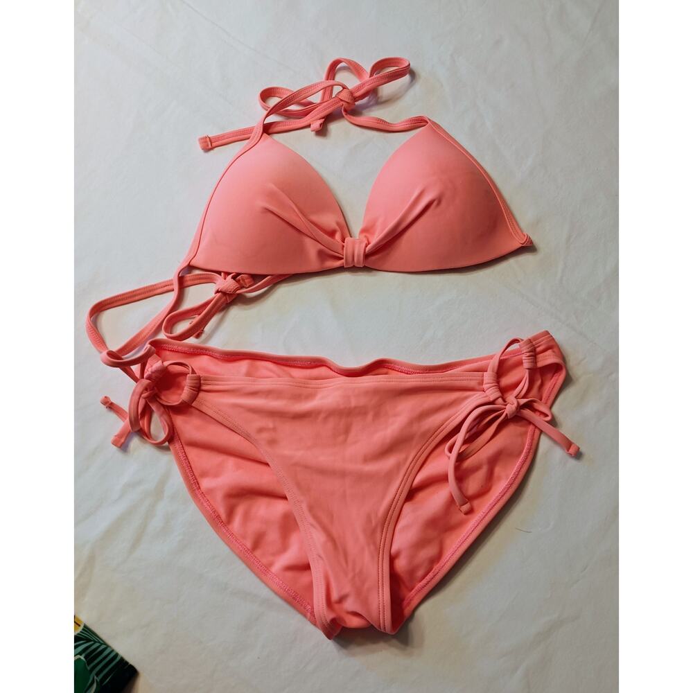 Women's Coral Halter Triangle Bikini Set - Sz S - EUC